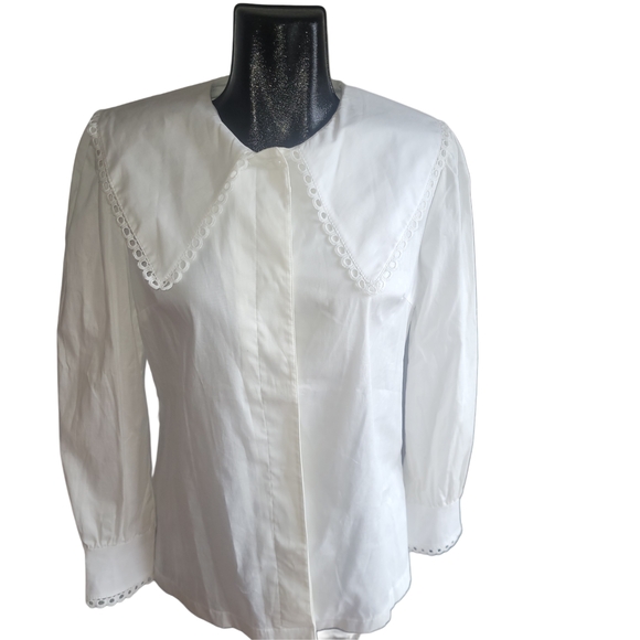 Fabrica 9 White Peter Pan Collar Vintage Blouse L - Picture 1 of 6